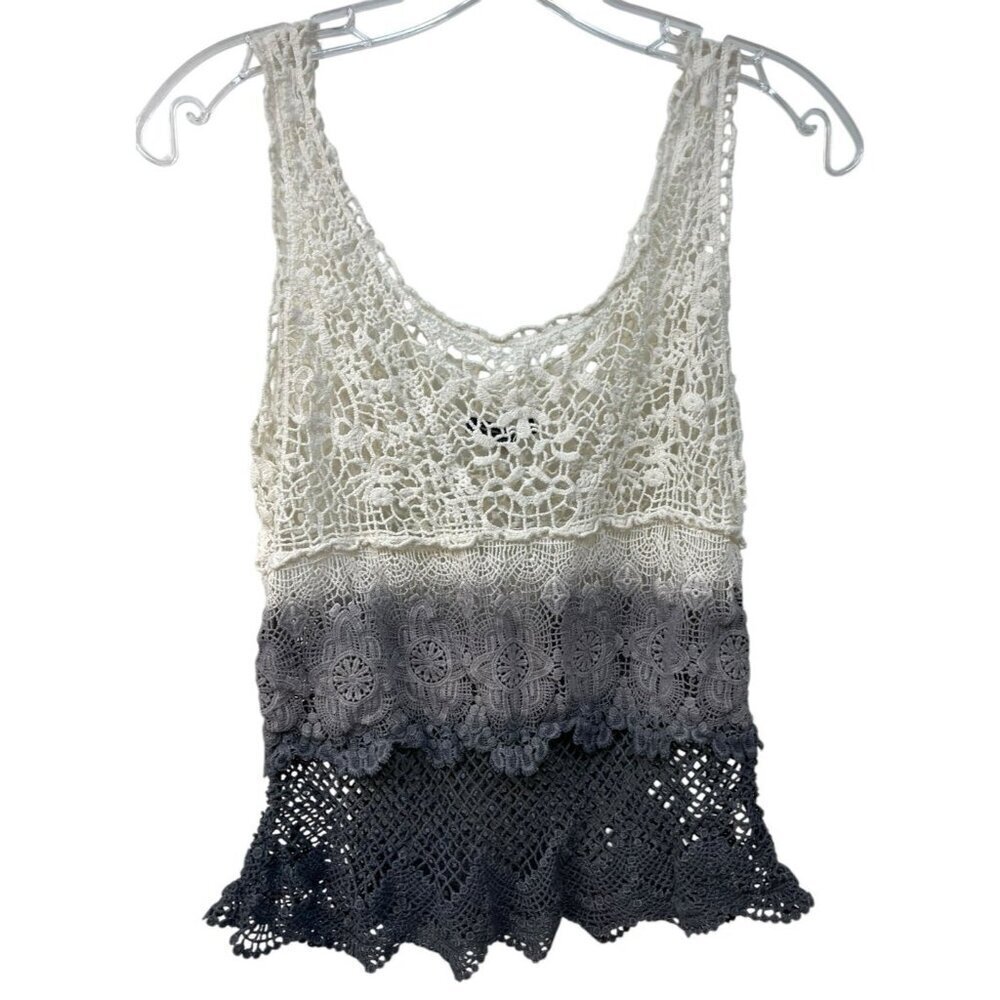 American Eagle Shirt Small Sleeveless Tank Sheer Crochet Pullover Ombre Beach